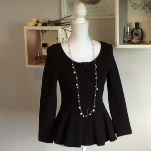 Anthro GANNI waffle-knit zip-jacket w/peplum
